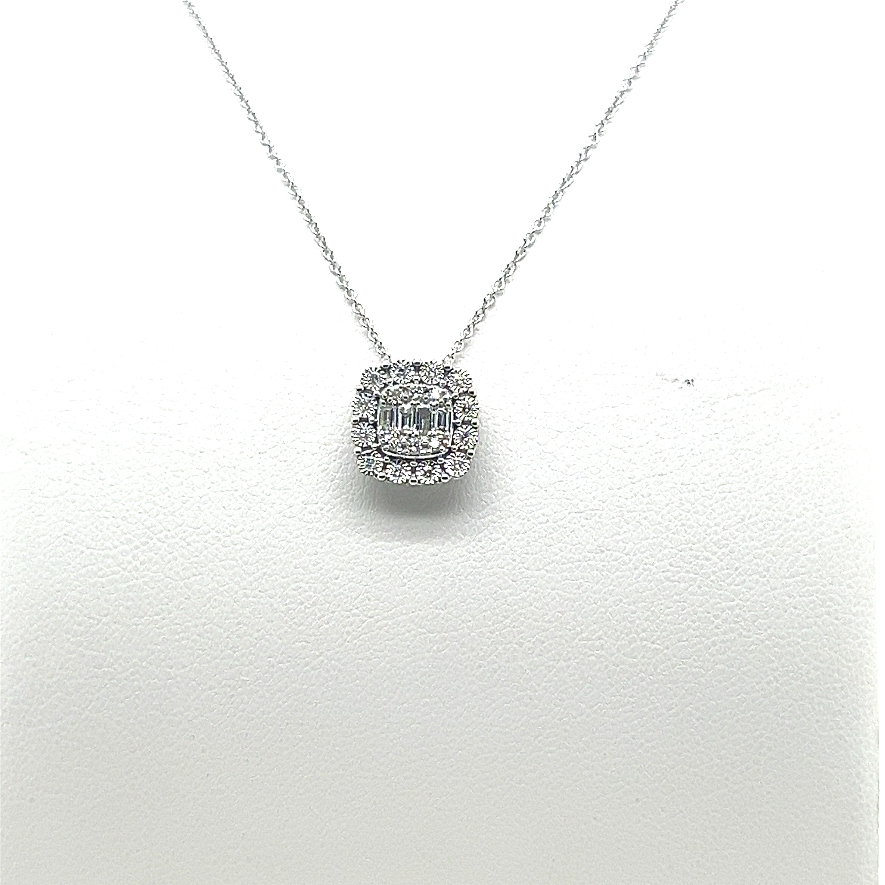 Details of Elegance: Mosaic Square Pendant Necklace in 18K White Gold with 0.20 Carat Natural Diamond Halo