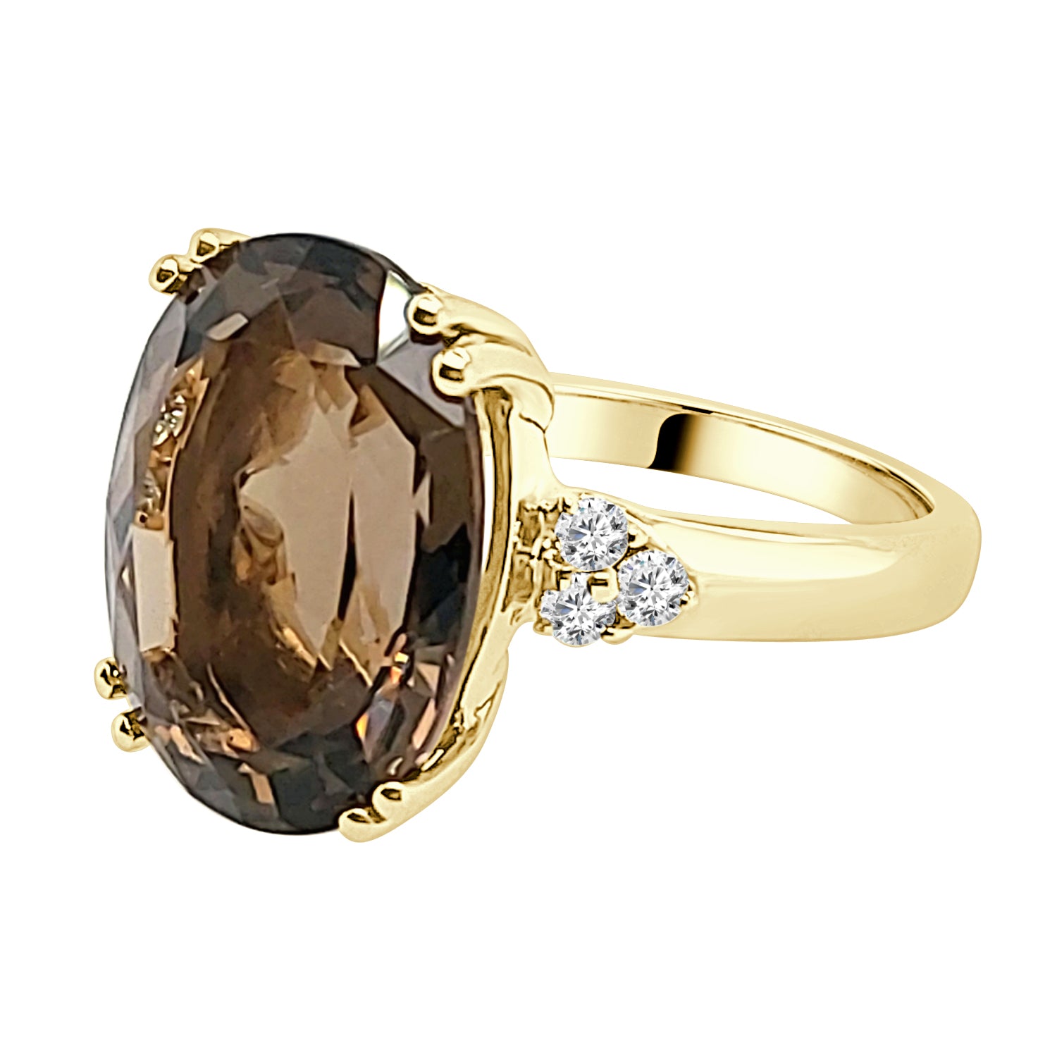 14 Karat Yellow Gold Smokey Topaz Oval Ring - 12.00 Carat Sparkle