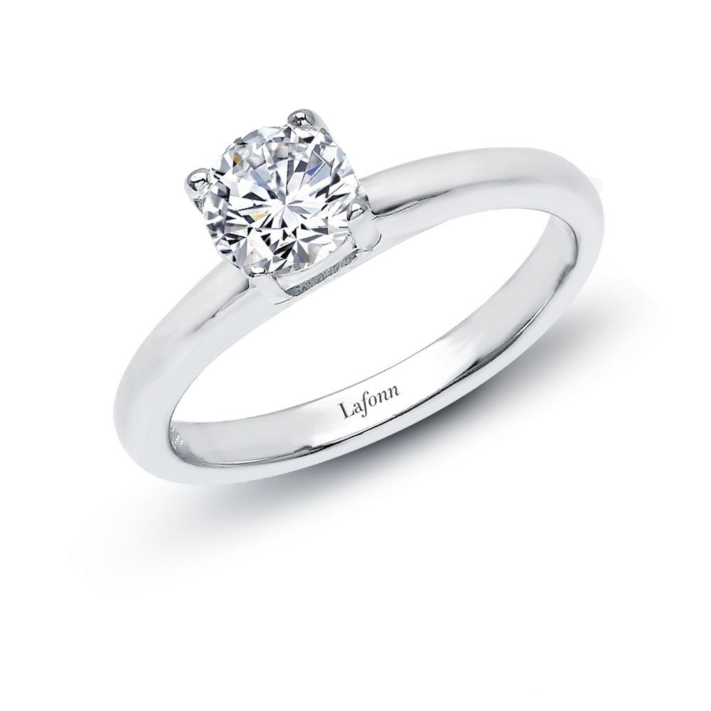 Platinum Coated Sterling Silver Round Solitaire Ring with 1.03 Lassaire Gem