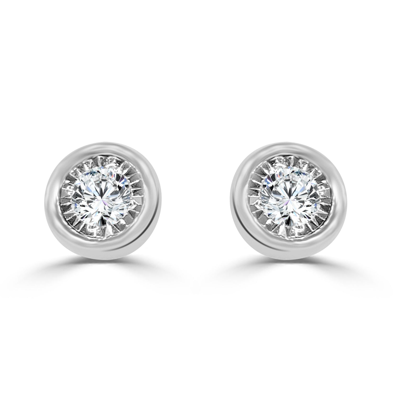 14 Karat White Gold Bezel Set Round Natural Diamond Earrings (0.50 ct)
