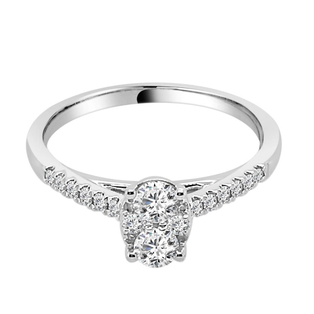 14K White Gold Natural Diamond Cluster Center Engagement Ring - 0.50 Carat