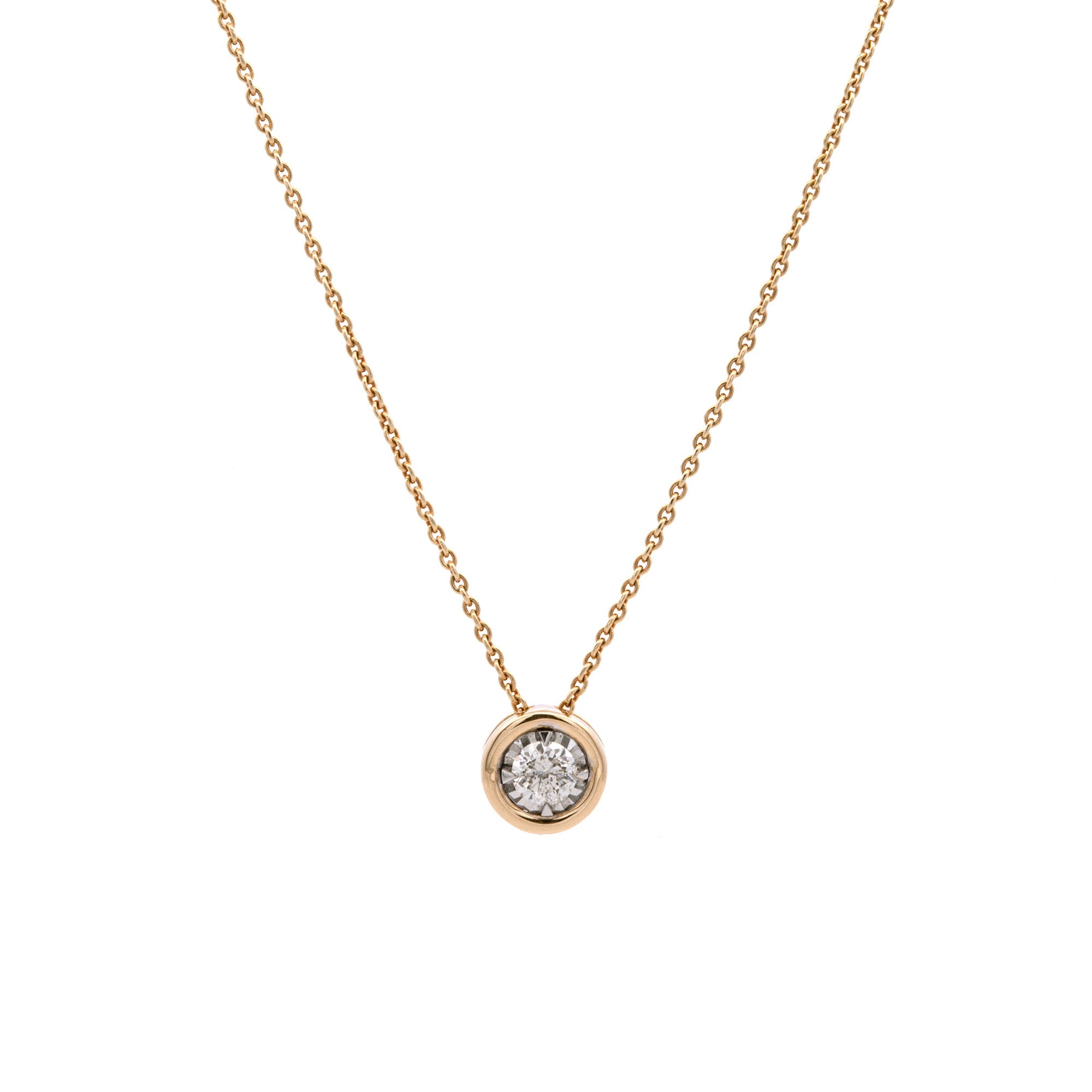 14 Karat Yellow Gold Miracle Bezel Necklace with 0.10ct Natural Diamond