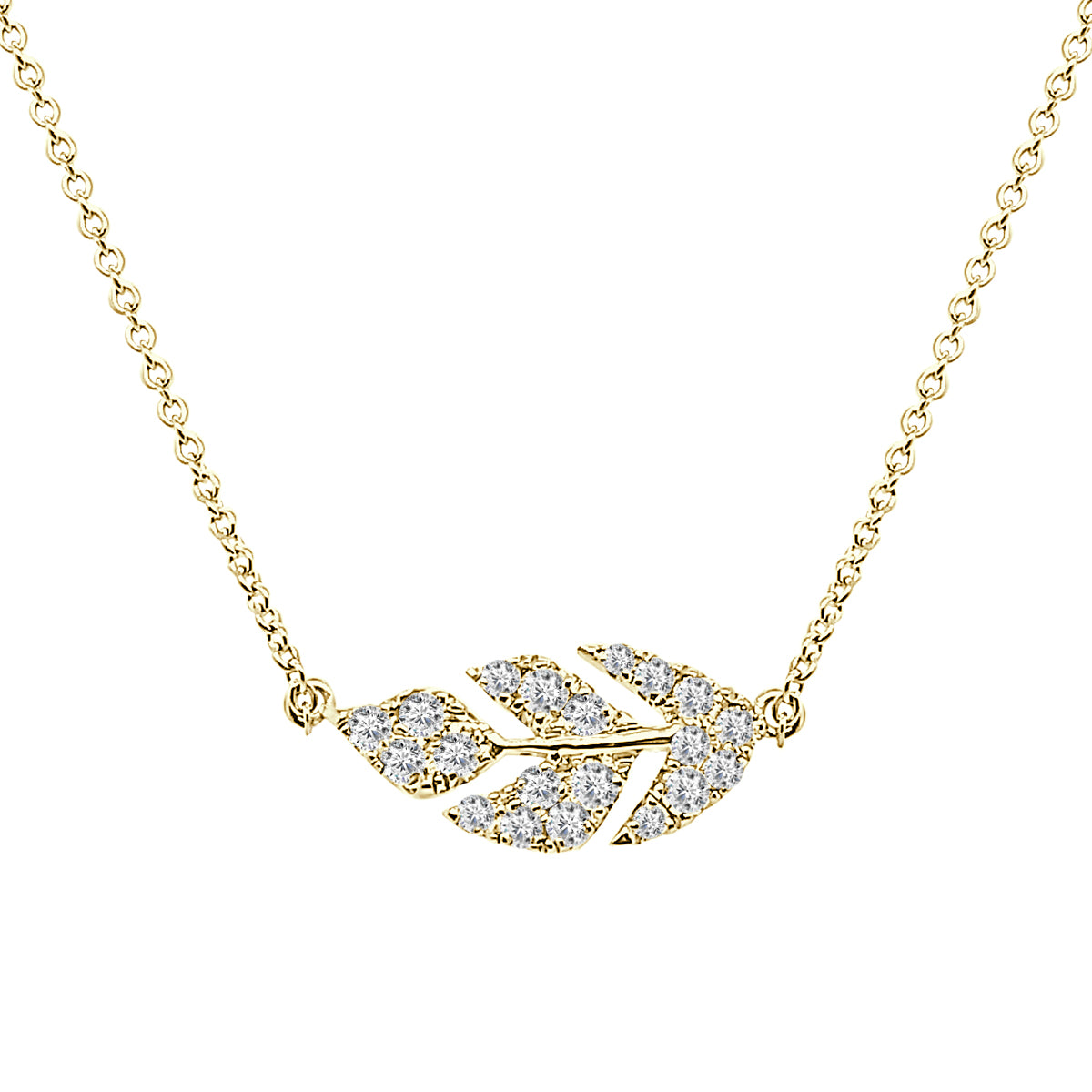 14K Yellow Gold Sideways Leaf Necklace with 0.36ct Natural Diamond