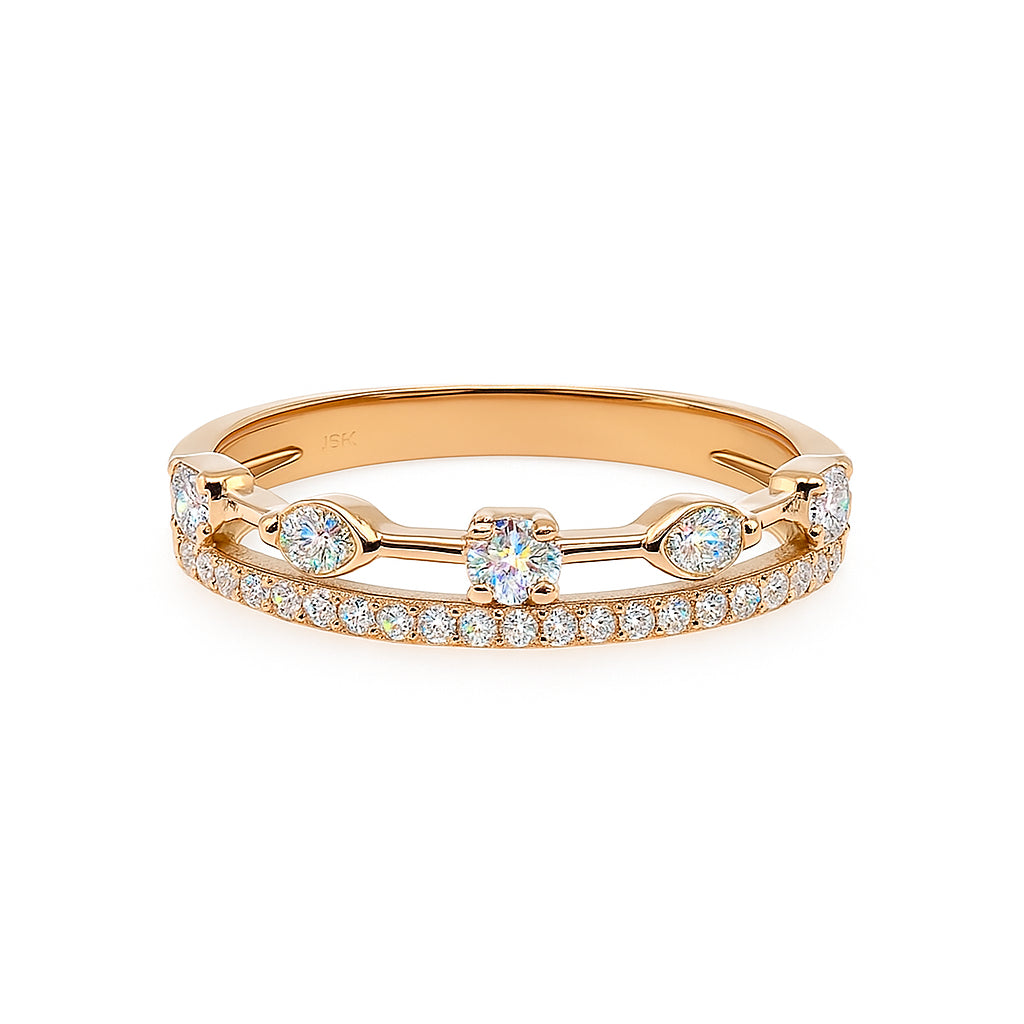 Double Row 10K Yellow Gold Christmas Ring with Lab Diamonds - 0.42 Carats