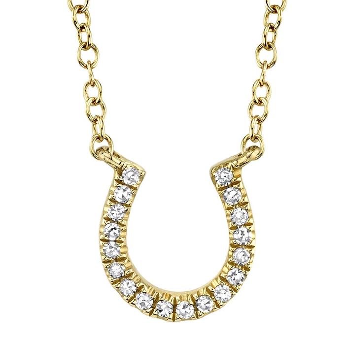 14K Yellow Gold Horseshoe Necklace with Natural Diamond - 0.06 ct