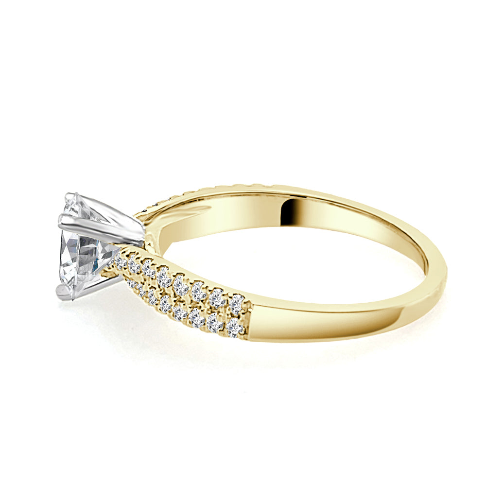 14K Yellow Gold Double Row Diamond Twist Engagement Mounting with 0.33 Carat Round Natural Diamond