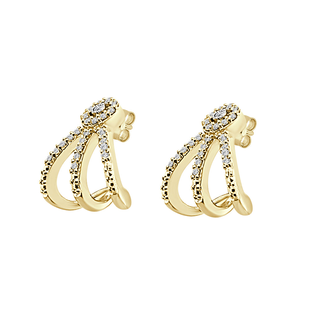 10K Yellow Gold Diamond Chicken Feet Lobe Cuff Earrings with Natural Round 0.20ct Diamond