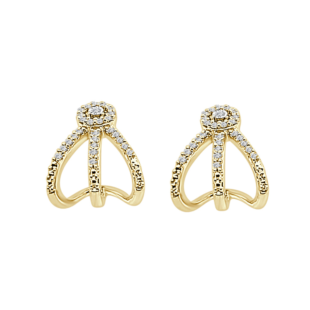 10K Yellow Gold Diamond Chicken Feet Lobe Cuff Earrings with Natural Round 0.20ct Diamond