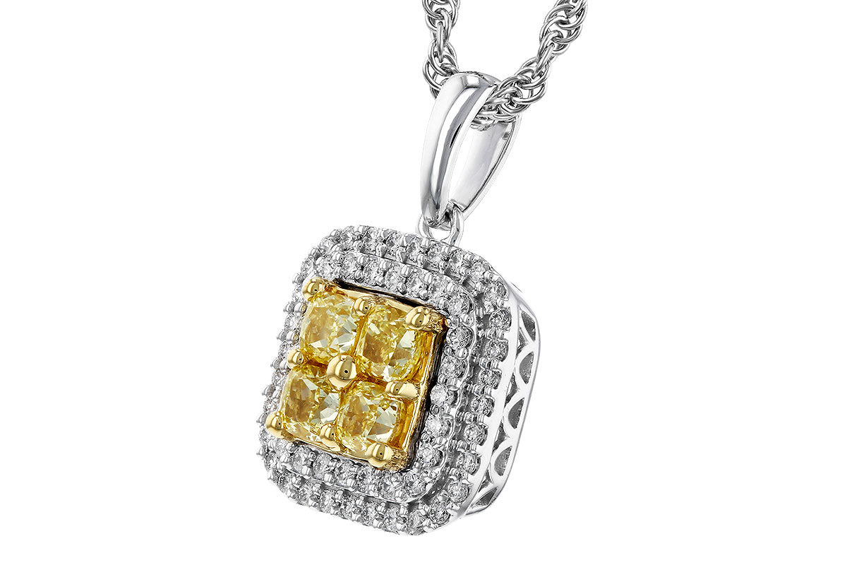 14K Two-Tone Yellow Diamond Pendant with Diamond Halo - Round Shape 0.52 ct Necklace