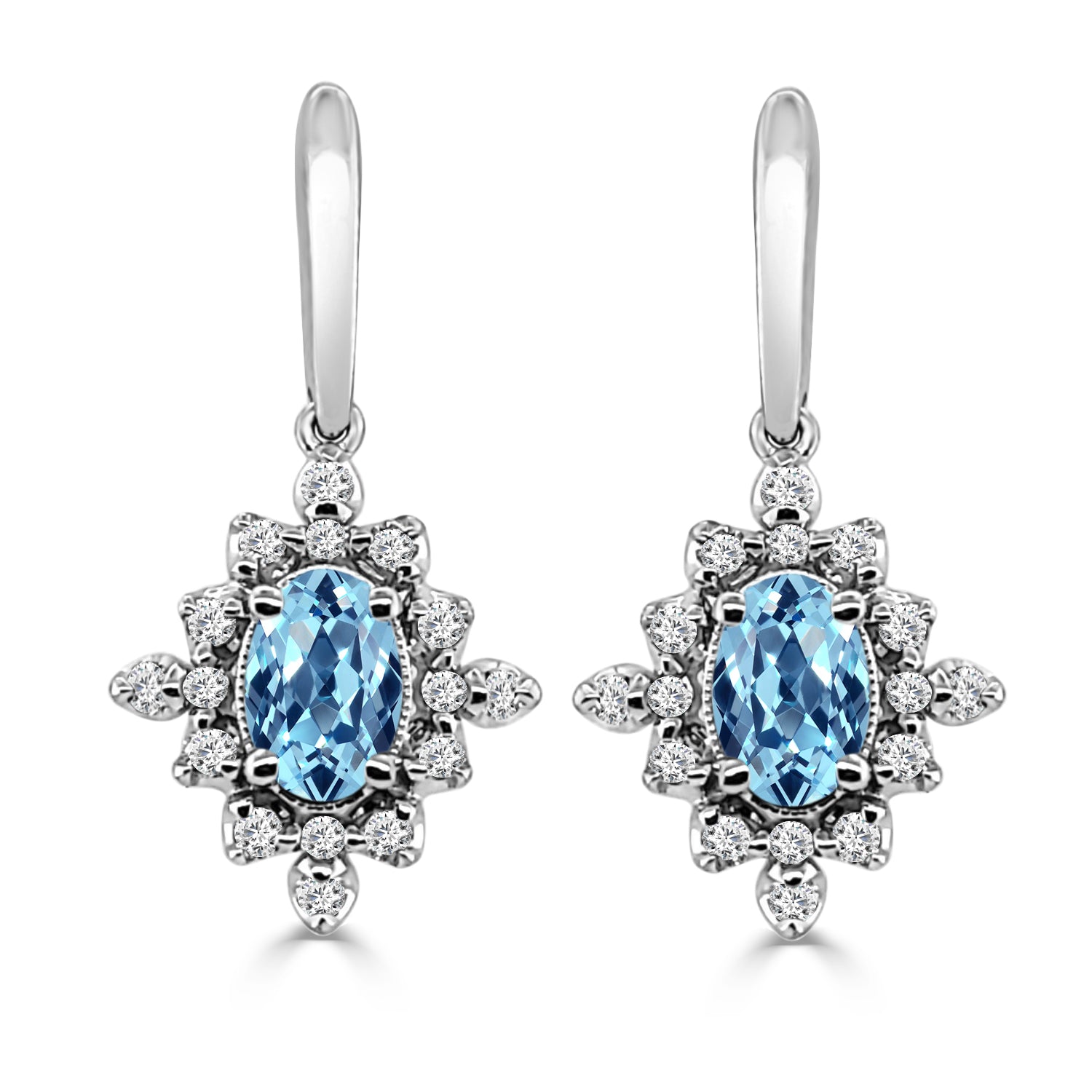 Halo Oval Aquamarine Earrings in 14 Karat White Gold - 0.84 Carats