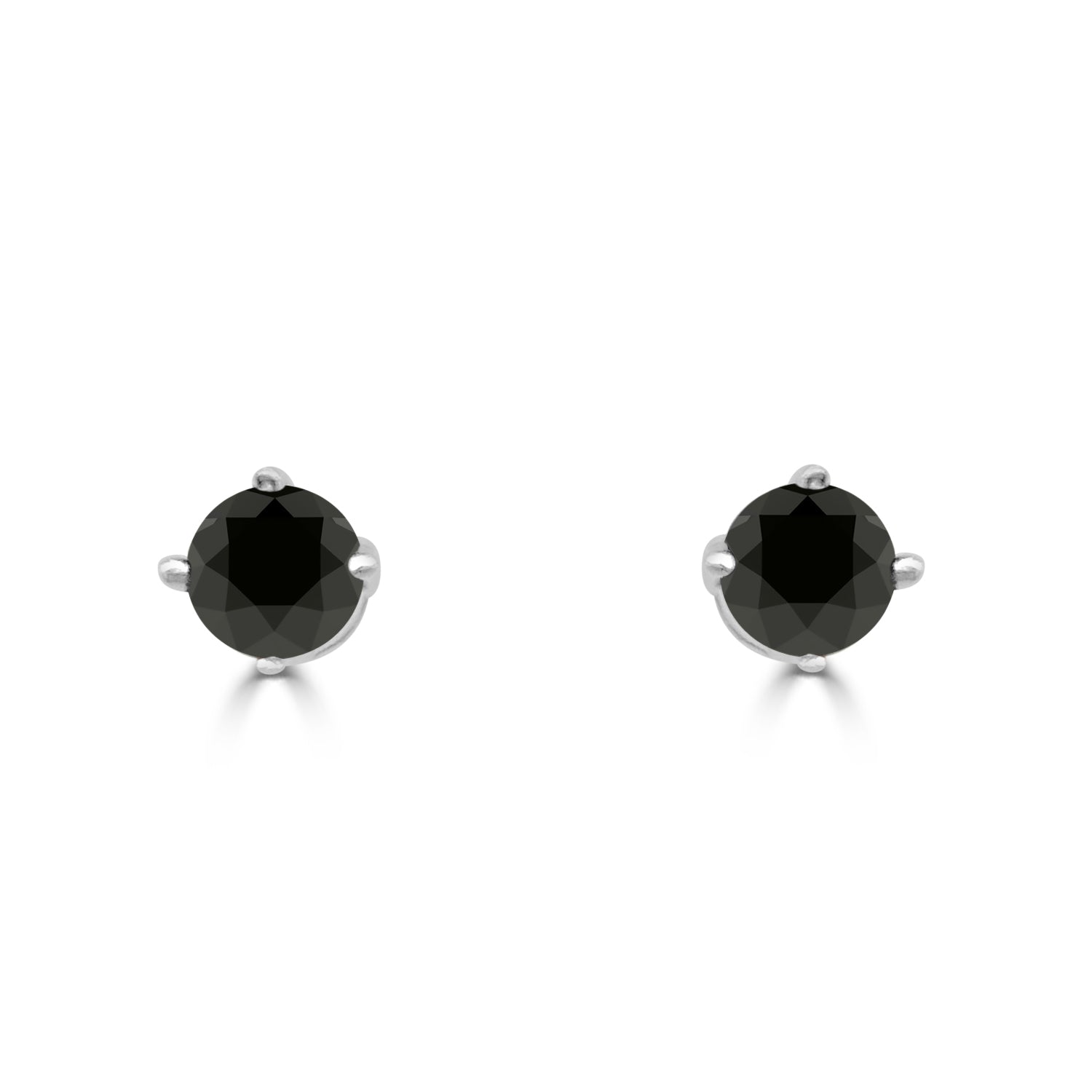 14K White Gold Solitaire Studs with 1.40 Carat Black Diamond - Four Prong Round Shape