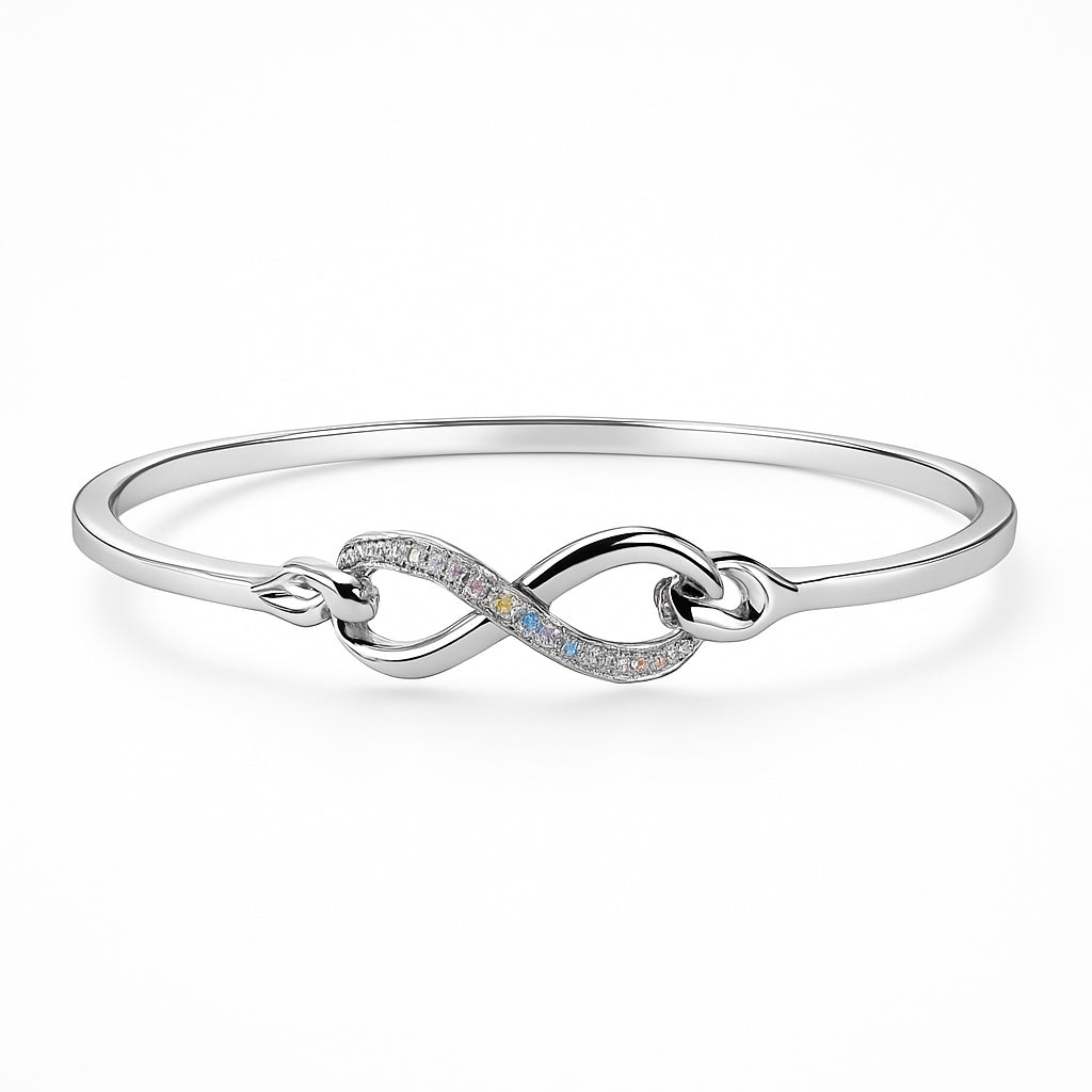Christmas Infinity Sterling Silver Bangle Bracelet with Natural Diamond, Round Shape 0.10 ct