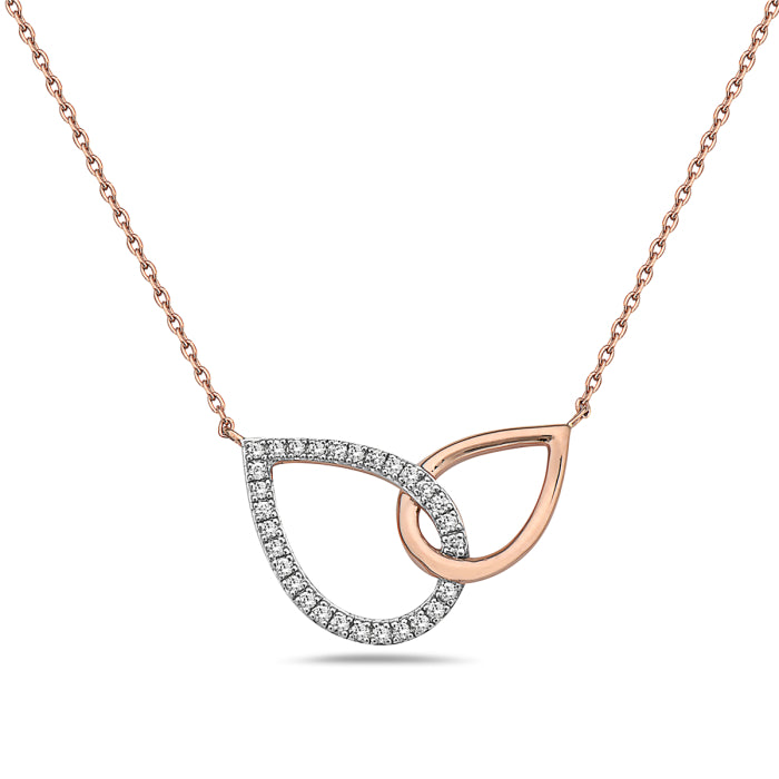 Interlocking Teardrop Natural Diamond Necklace in 14 Karat Rose Gold (0.12 ct)