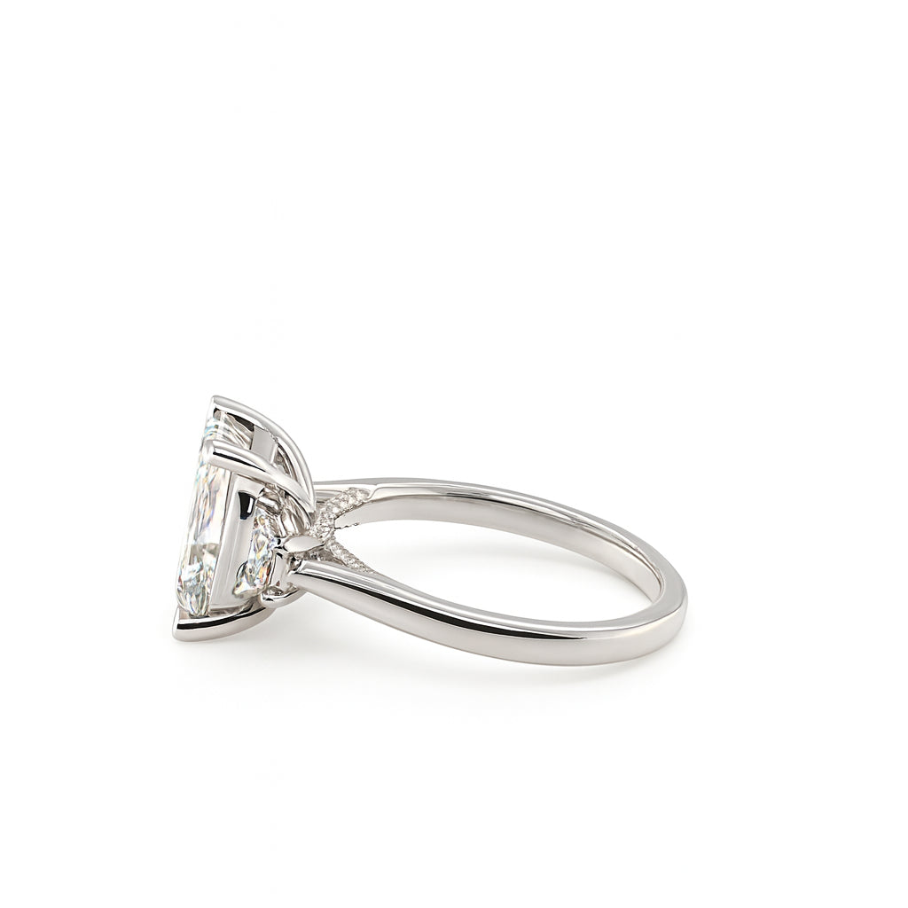 Emerald & Half Moon Lab Diamond Engagement Ring in 14K White Gold with Diamond Bridge - 3.08 ct