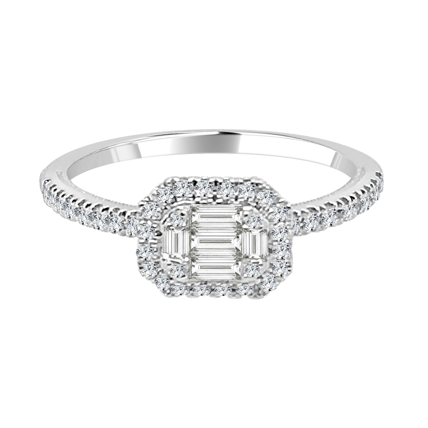 10K White Gold Mosaic Sideways Engagement Ring with Natural Diamond 0.37ct