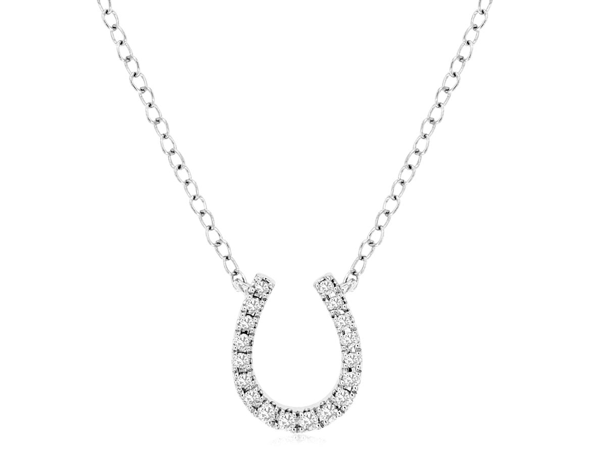 14K White Gold Diamond Horseshoe Necklace with 0.10 Carat Natural Round Diamond