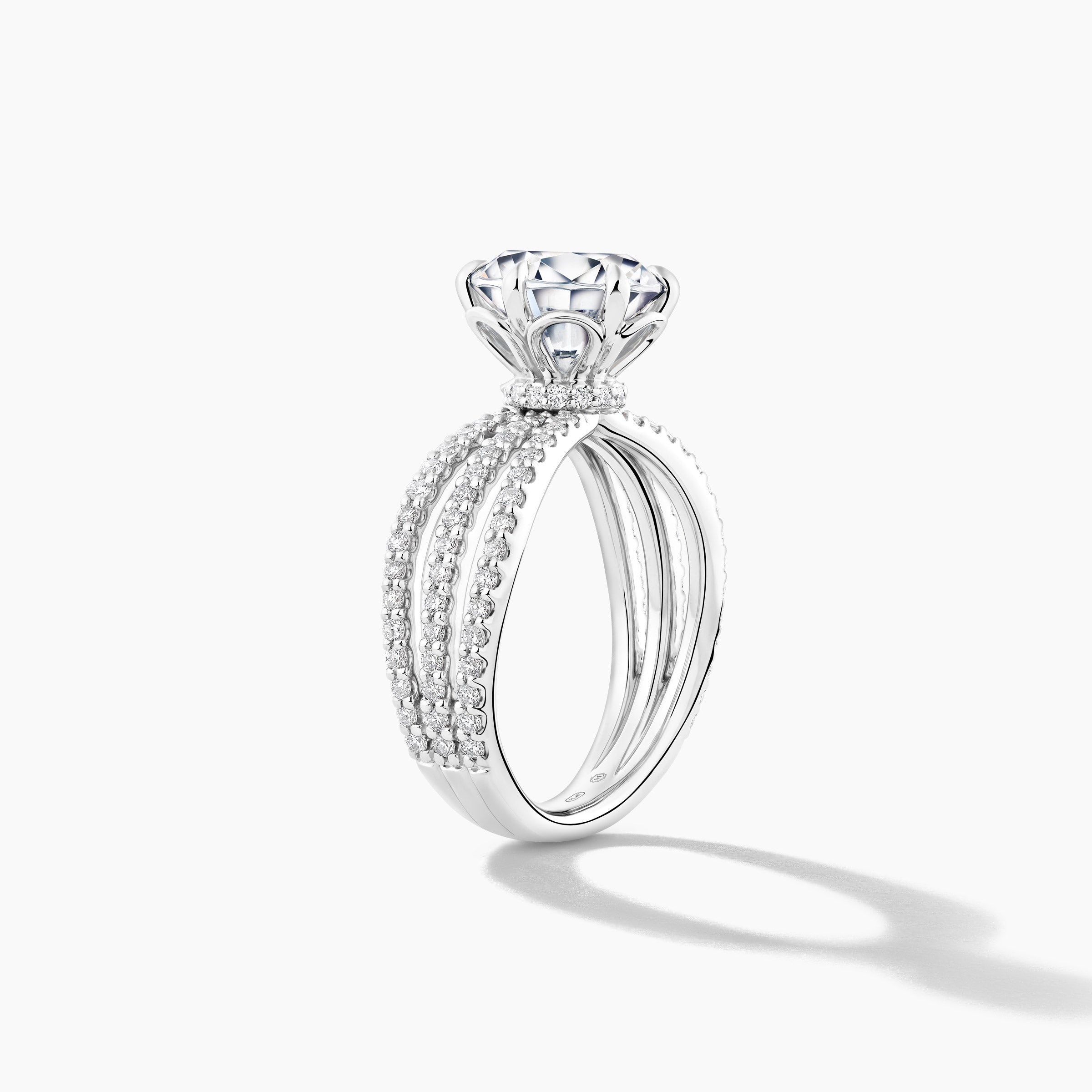 Platinum Split Shank Engagement Mounting with SMP 3-Row Diamond Bands