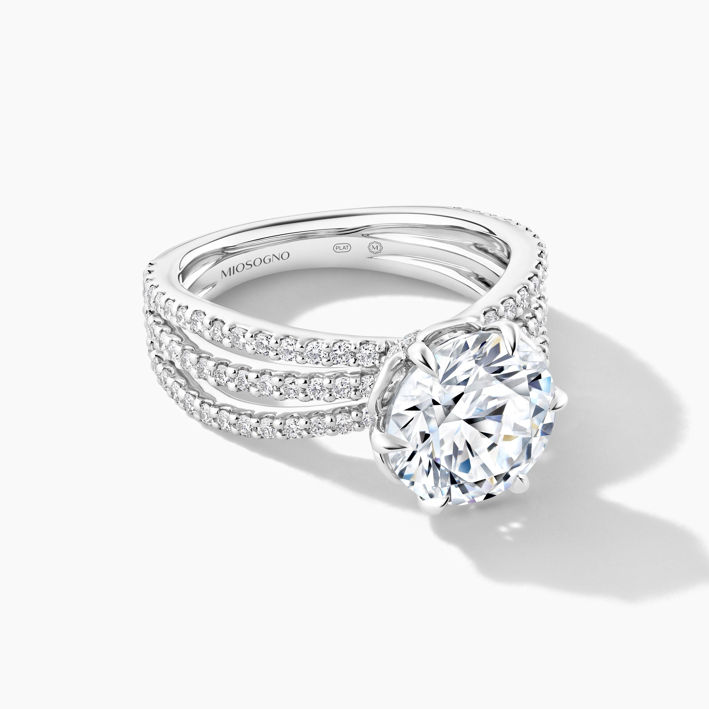 Platinum Split Shank Engagement Mounting with SMP 3-Row Diamond Bands