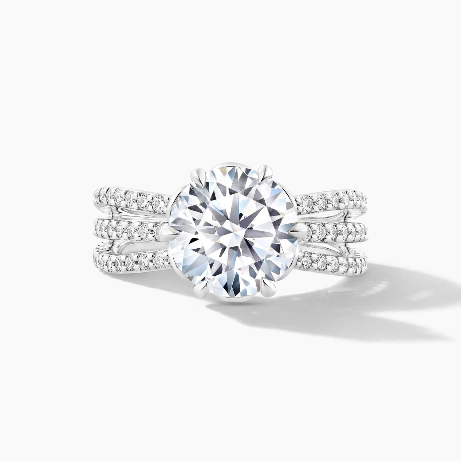 Platinum Split Shank Engagement Mounting with SMP 3-Row Diamond Bands