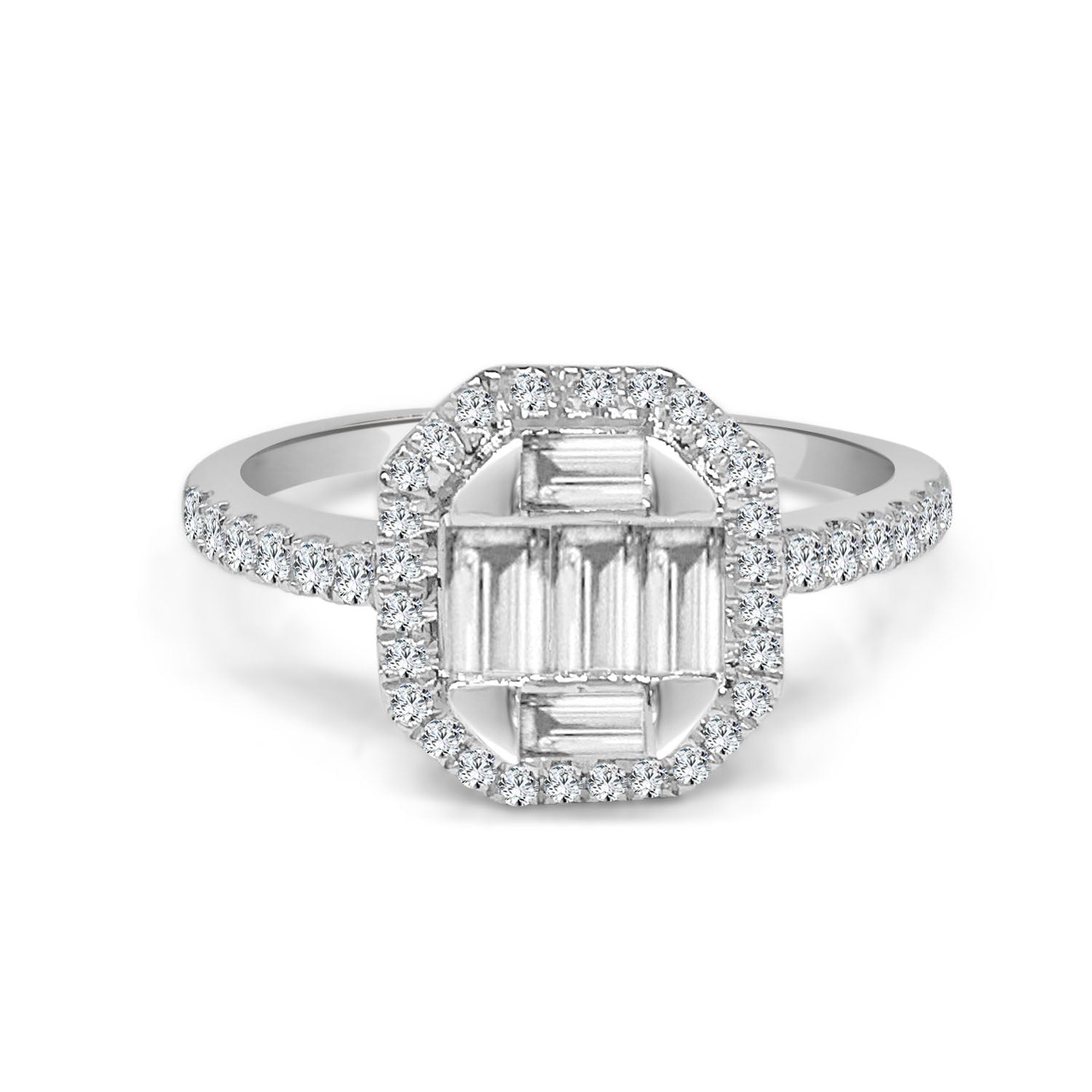 0.50 Carat Natural Diamond Mosaic Engagement Ring in 14 Karat White Gold