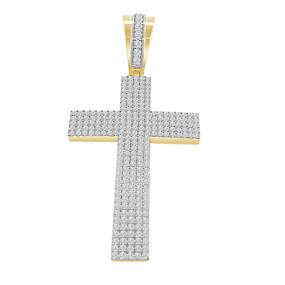 14K Yellow Gold Cross Pendant Necklace with 3.01ct Natural Diamond