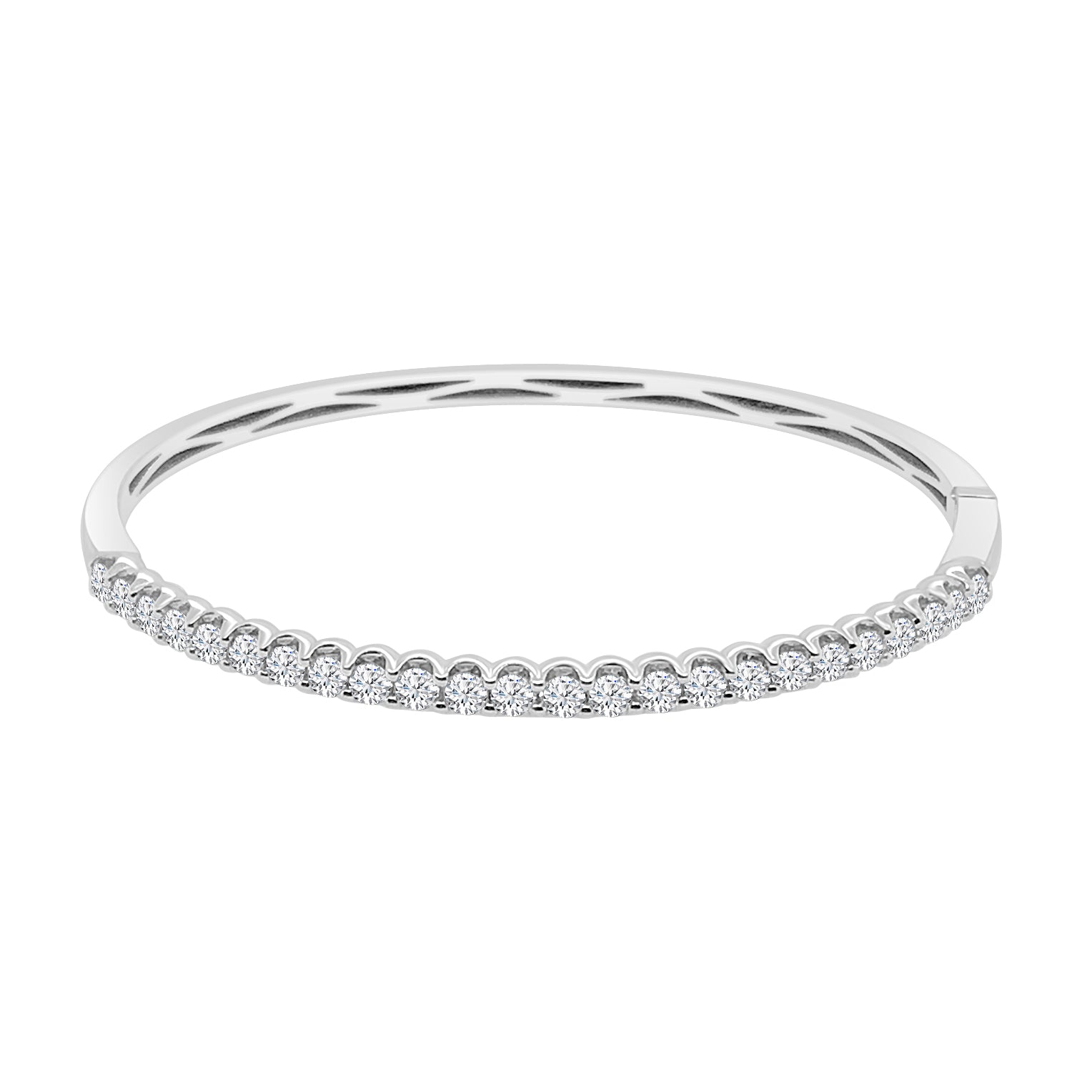 Prong Set Natural Diamond Bangle in 14 Karat White Gold - 2.04 Carats