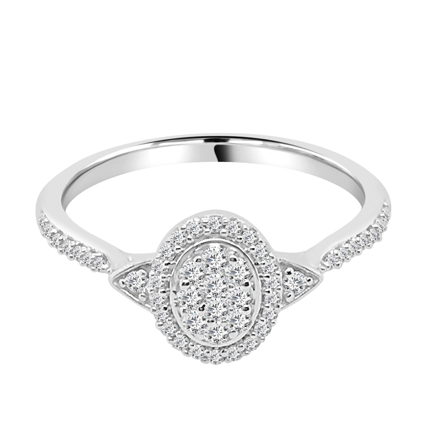 Petite Cluster Oval Natural Diamond Engagement Ring in Sterling Silver - 0.25 ct