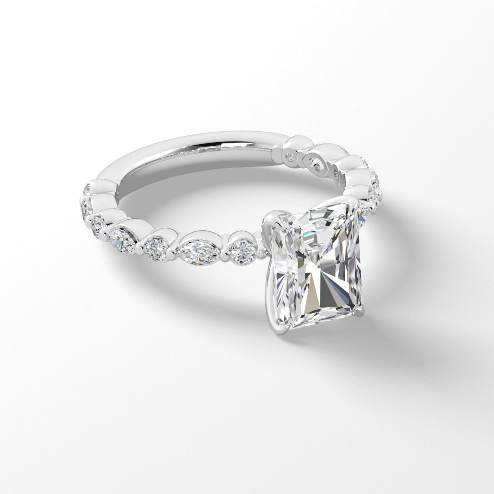 Platinum Marquise and Round Brilliant Cut Shank Engagement Ring