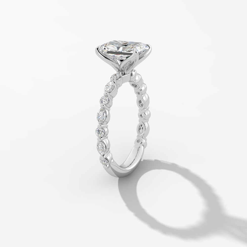 Platinum Marquise and Round Brilliant Cut Shank Engagement Ring