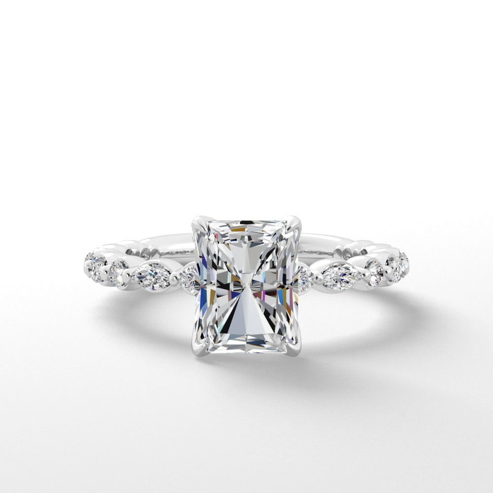 Platinum Marquise and Round Brilliant Cut Shank Engagement Ring