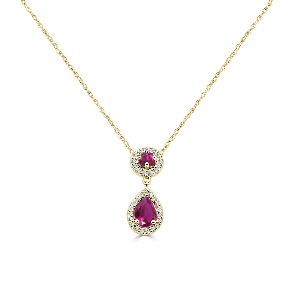 Sparkling Diamond and Ruby 14K Yellow Gold Necklace with 0.65 Carat Ruby Accent