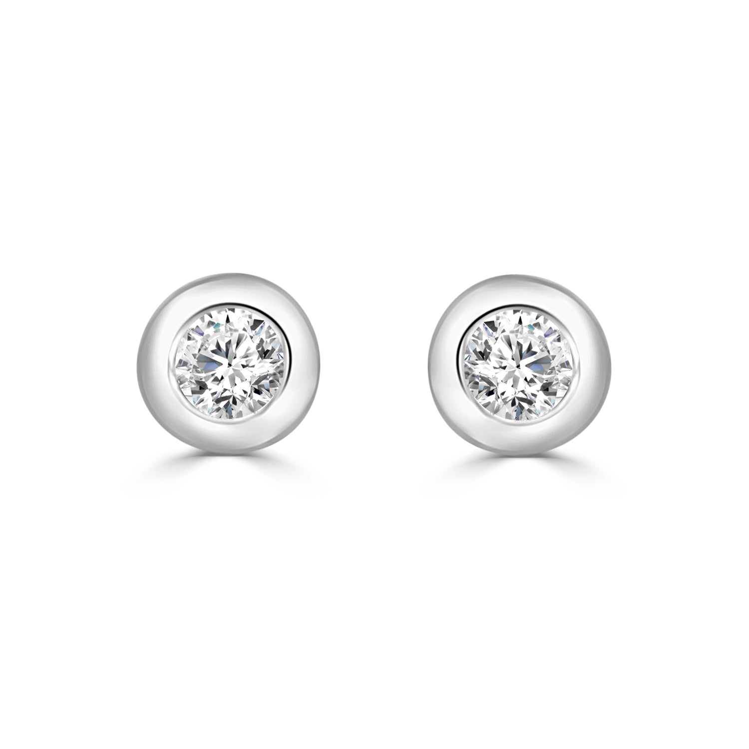 14K White Gold Diamond Bezel Set Earrings, 0.20 ct Natural Diamond