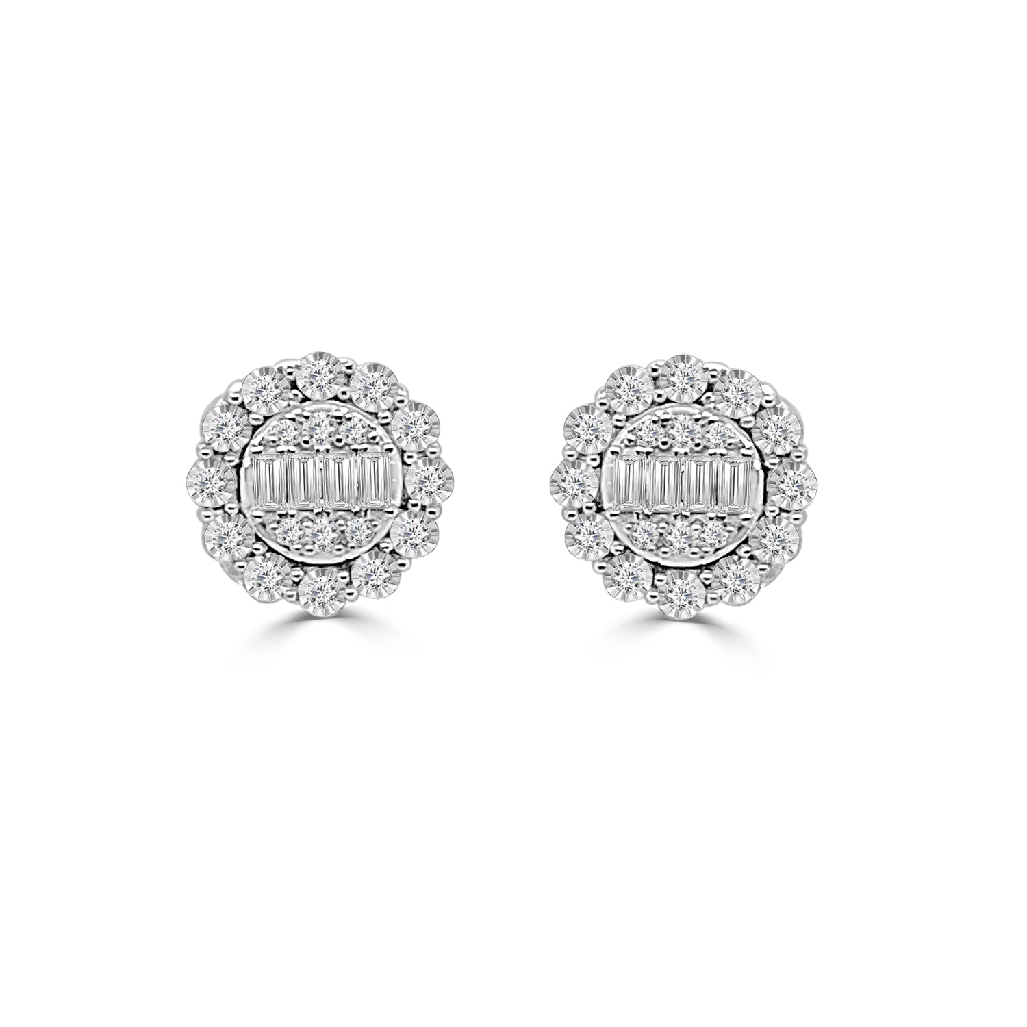 14 Karat White Gold Mosaic Round Studs With Halo Earrings featuring Natural Diamond (0.25 ct)
