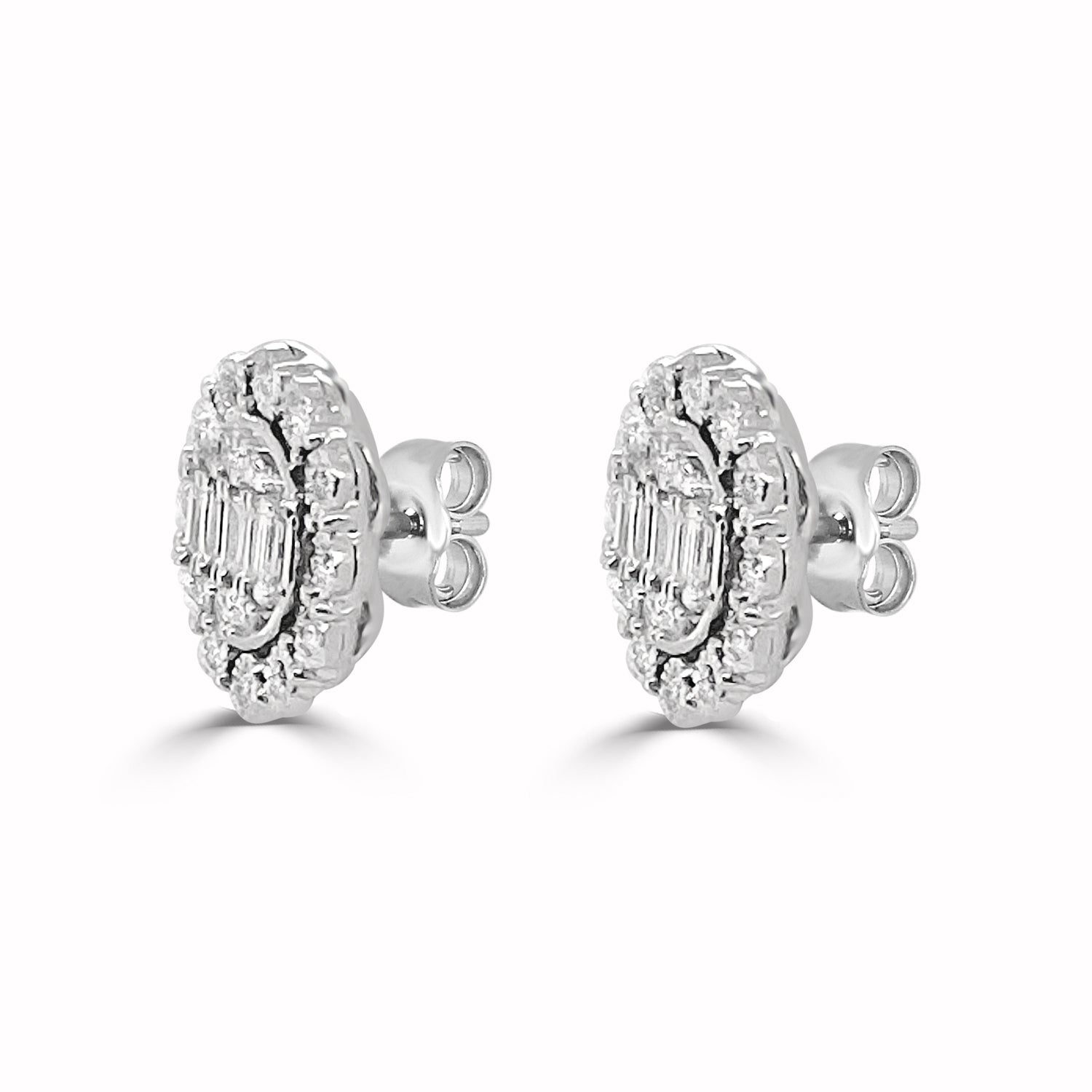 14 Karat White Gold Mosaic Round Studs With Halo Earrings featuring Natural Diamond (0.25 ct)