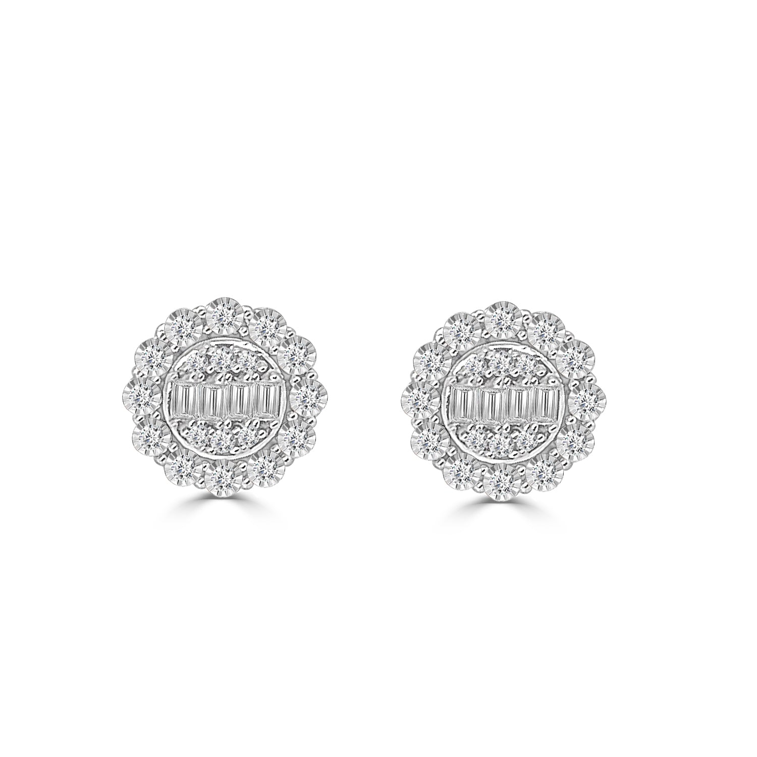 14 Karat White Gold Mosaic Round Studs With Halo Earrings featuring Natural Diamond (0.25 ct)