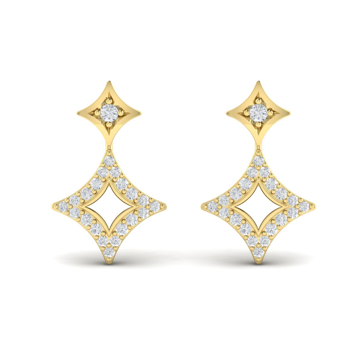 14K Yellow Gold Open Star Earrings with Natural Diamond Accents (0.26ct)
