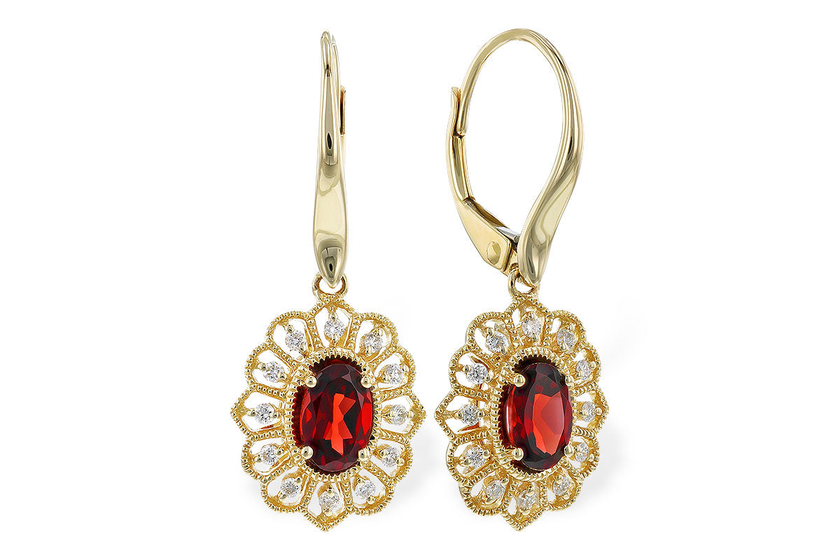 Dazzling 14 Karat Yellow Gold Garnet Halo Earrings with Oval Shape - 1.08 Carats