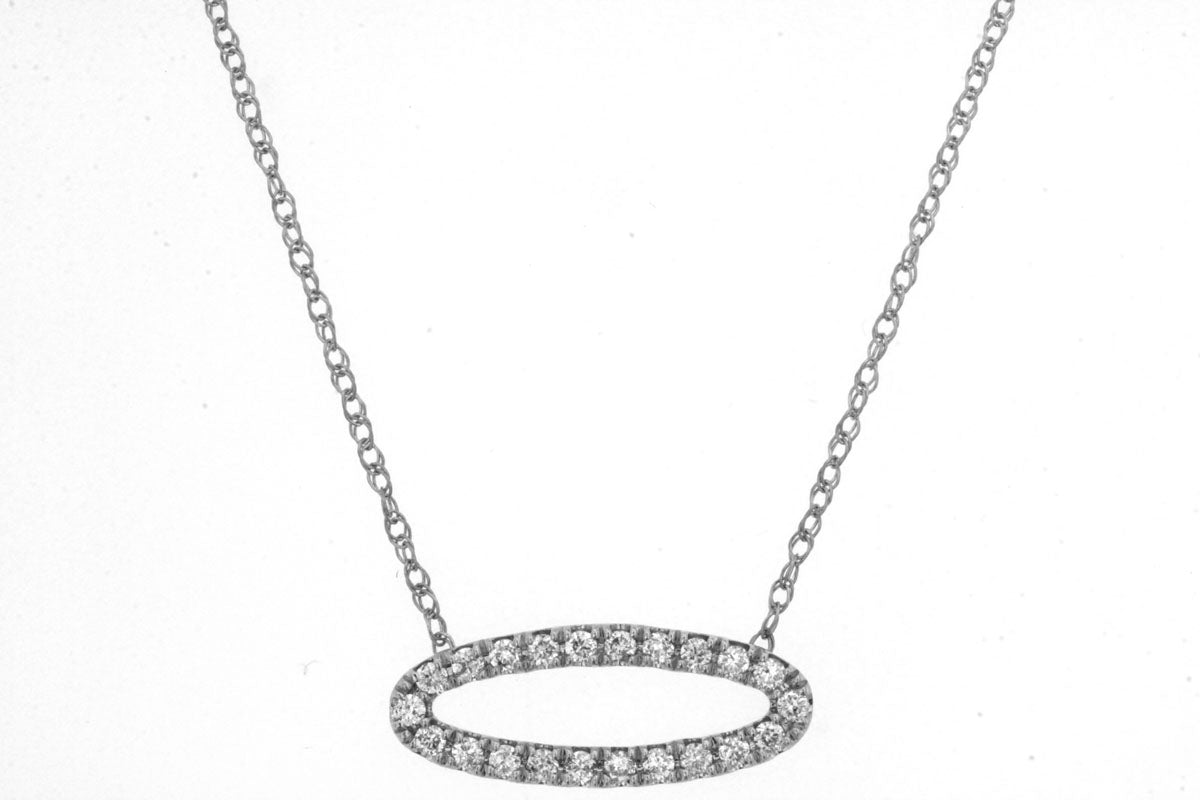 14K White Gold Diamond Oval Necklace with Natural Round Shape 0.15 Carat Diamond