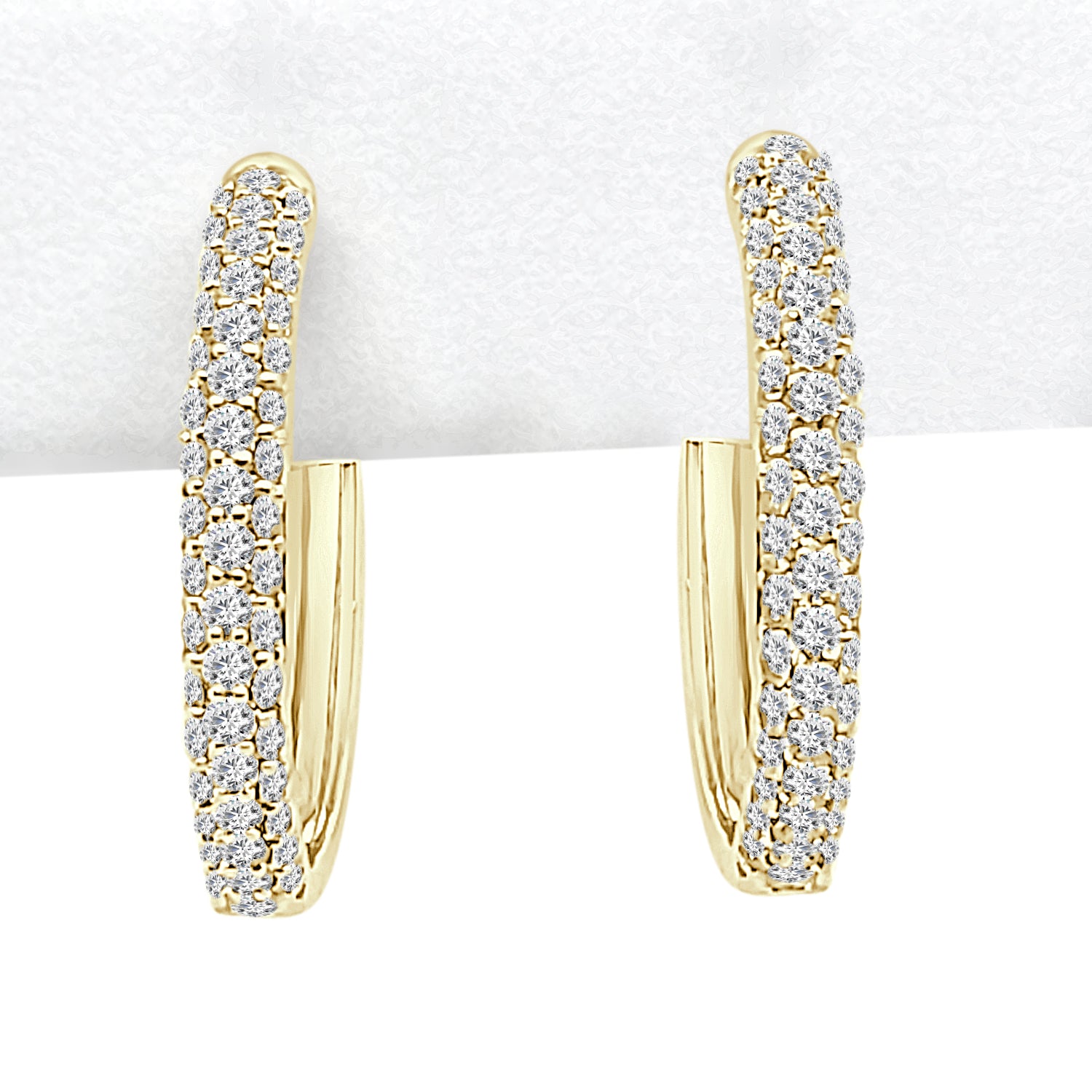 14 Karat Yellow Gold Medium Pave Earrings with 1.03 Carat Natural Diamond