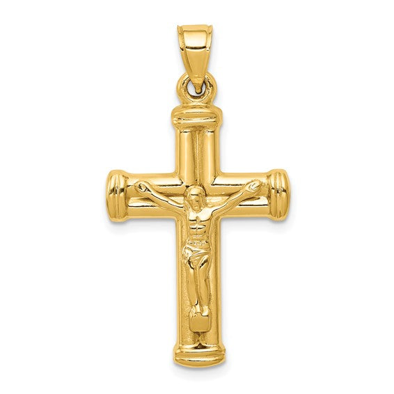 14 Karat Yellow Gold Reversible Crucifix Pendant Necklace