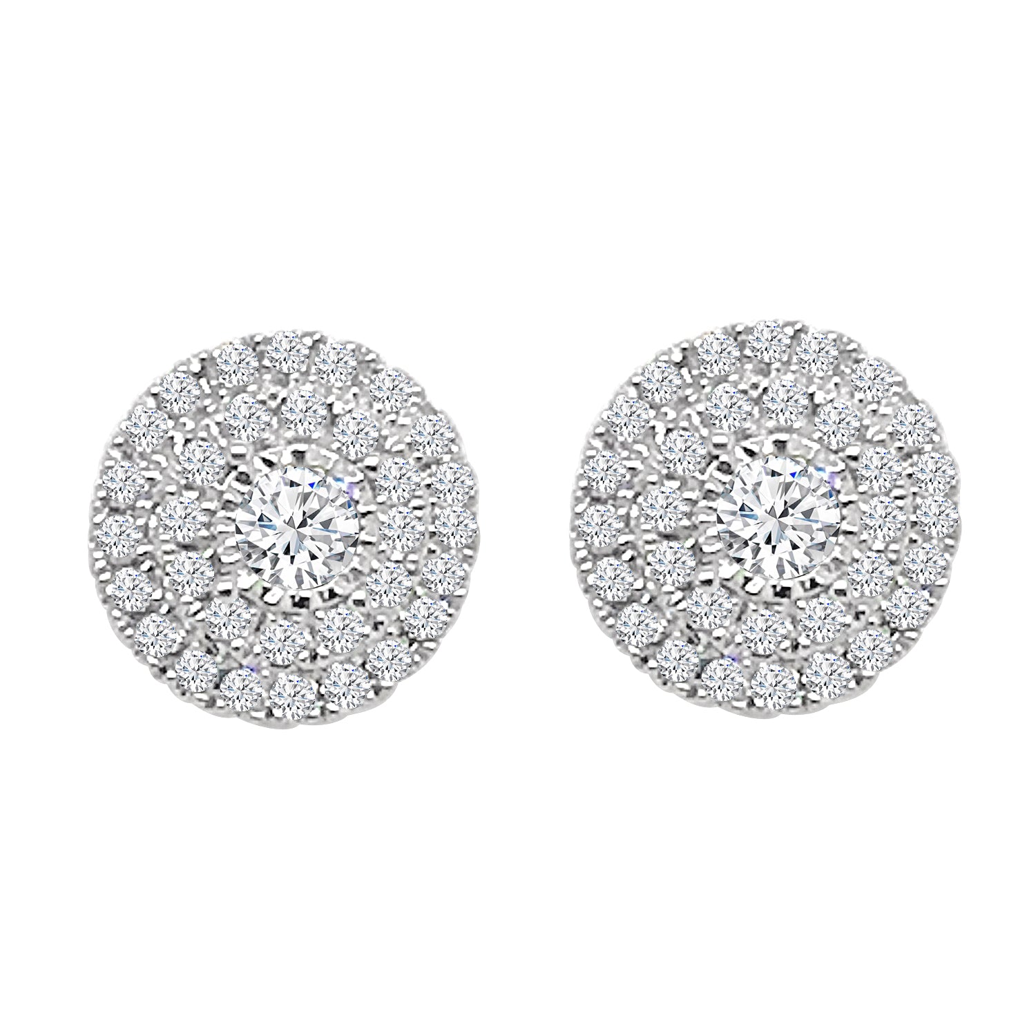 10K White Gold Double Halo Illusion Earrings with 0.75 Carat Natural Diamonds