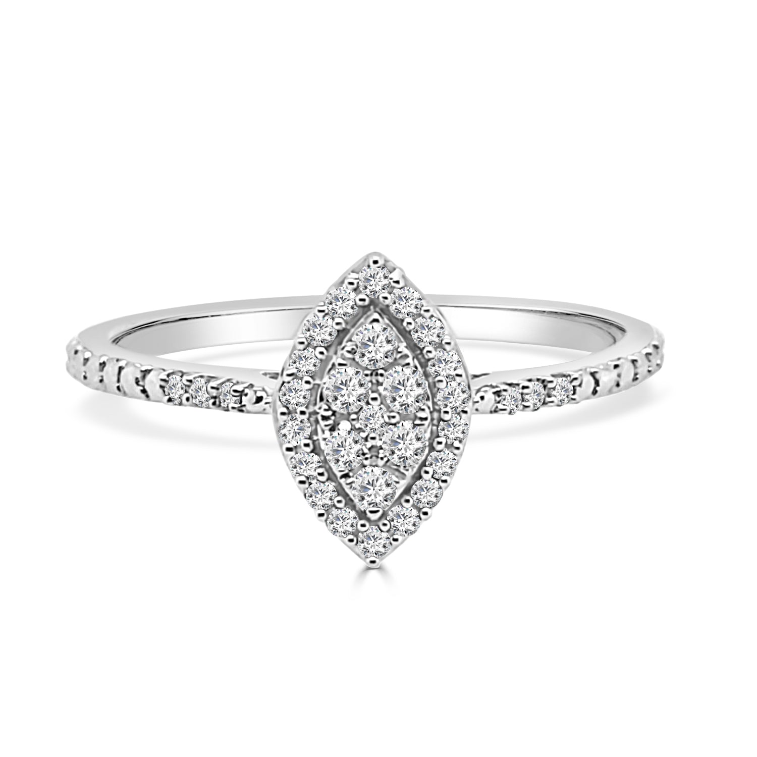 Sure, how about this title: 10k White Gold Cluster Marquise Engagement Ring with 0.20ct Natural Diamond