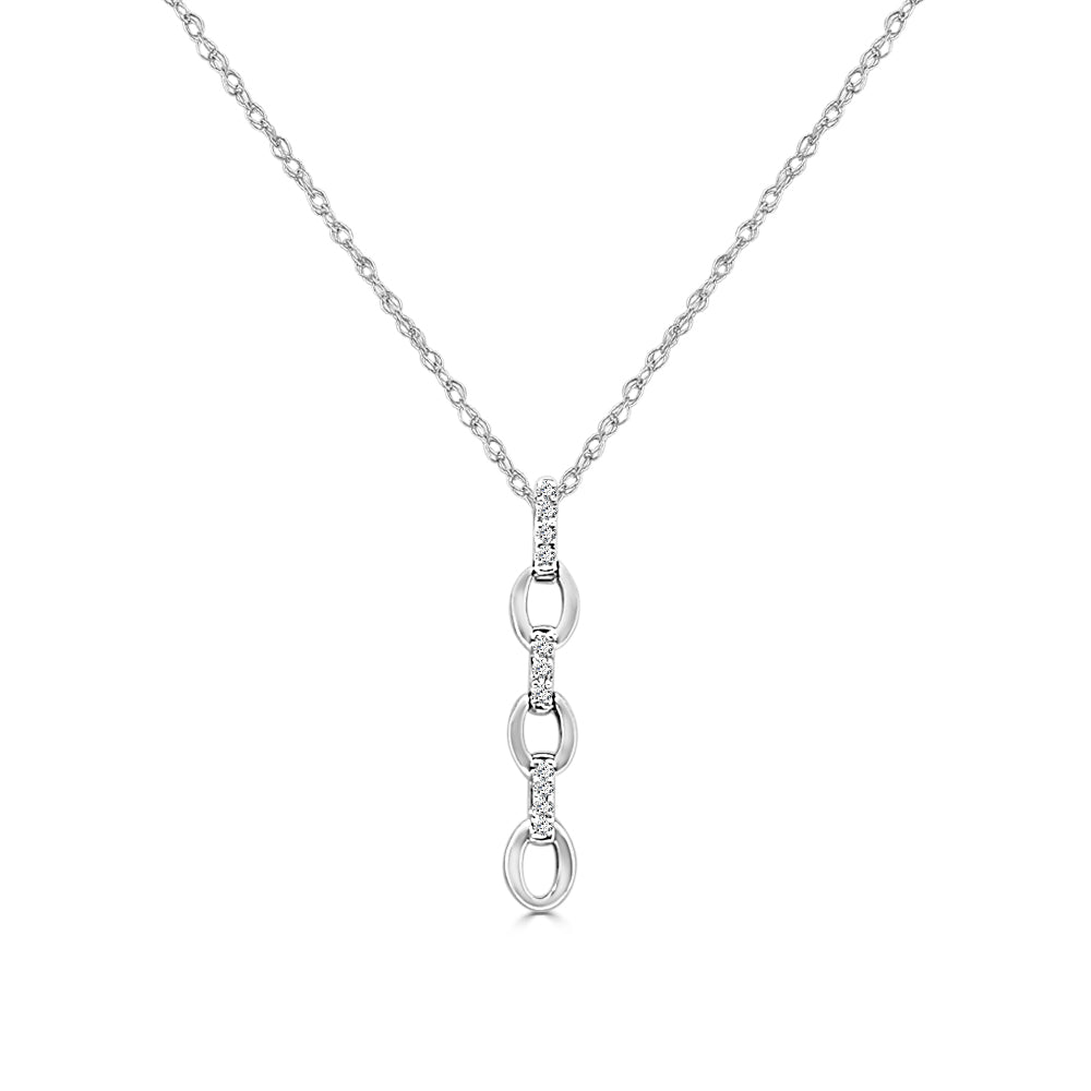 Dazzling Diamond Drop Link Necklace in 10 Karat White Gold with Natural Diamond (0.05 ct)