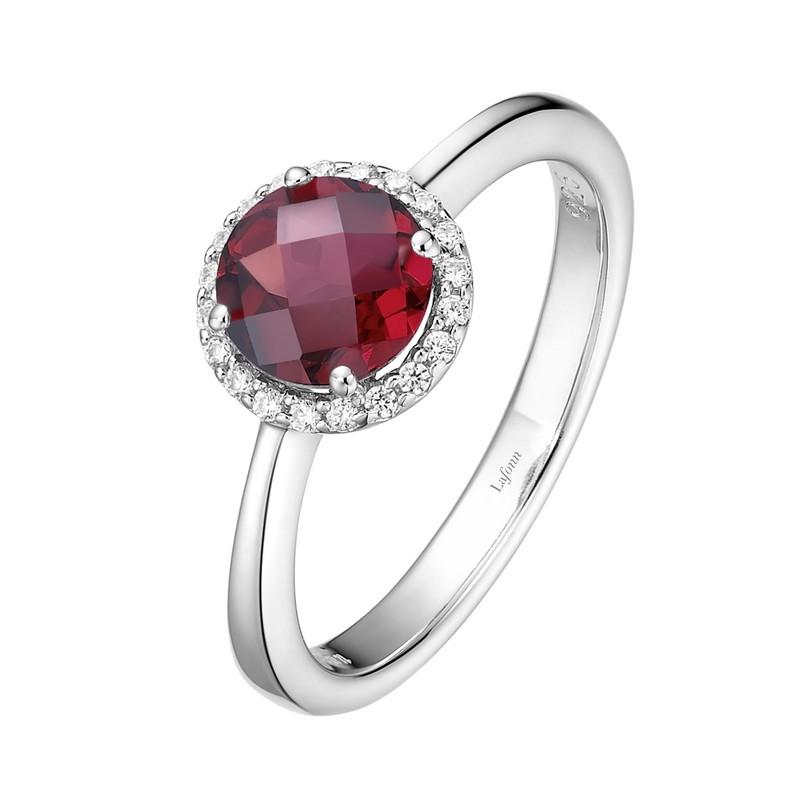 January Halo Garnet Ring in Platinum Coated Sterling Silver