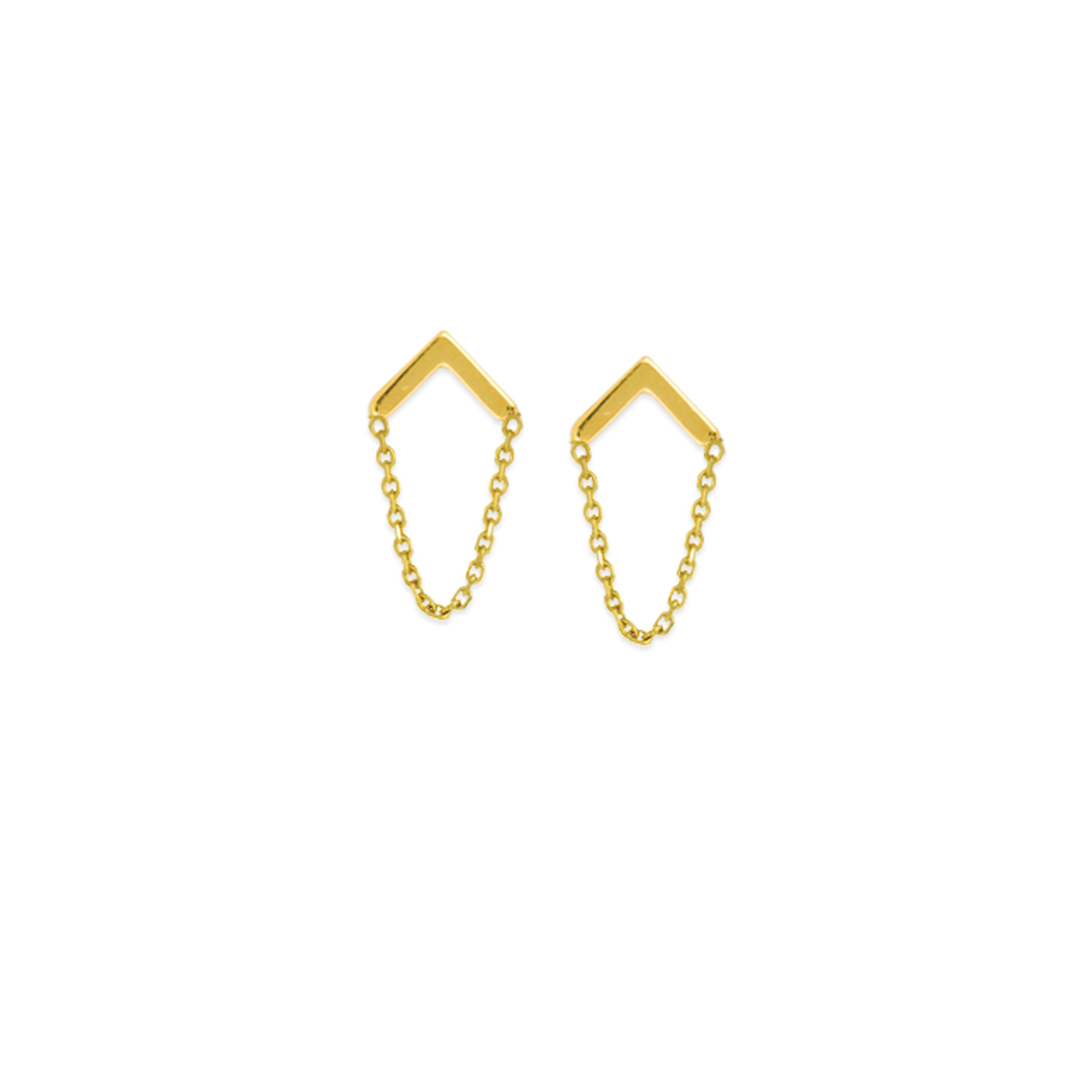 14 Karat Yellow Gold Upside Down V Earrings with Chain Detail