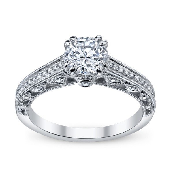 Milgrain-Edged 14 Karat White Gold Engagement Mounting