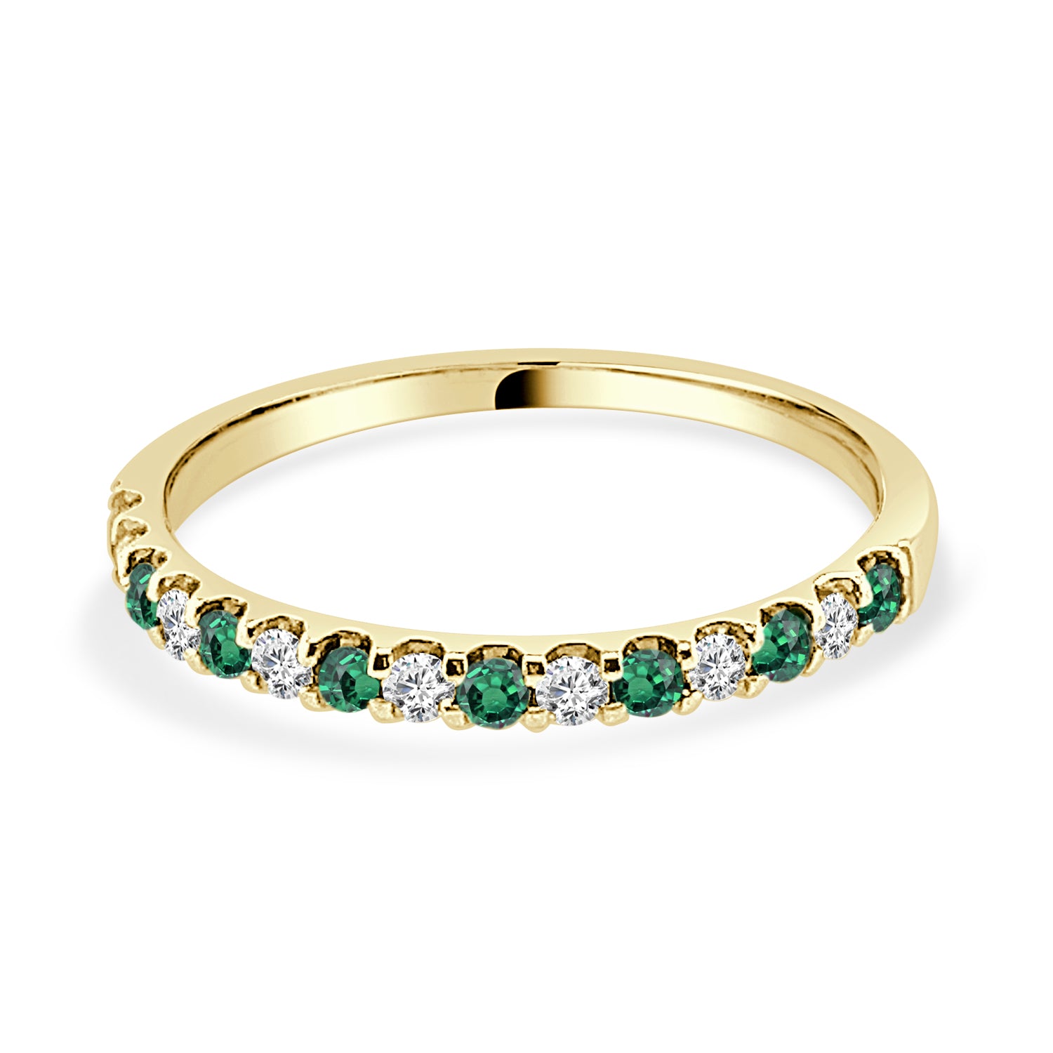 14K Yellow Gold Emerald and Diamond Alternating Ring - 0.16 Carat