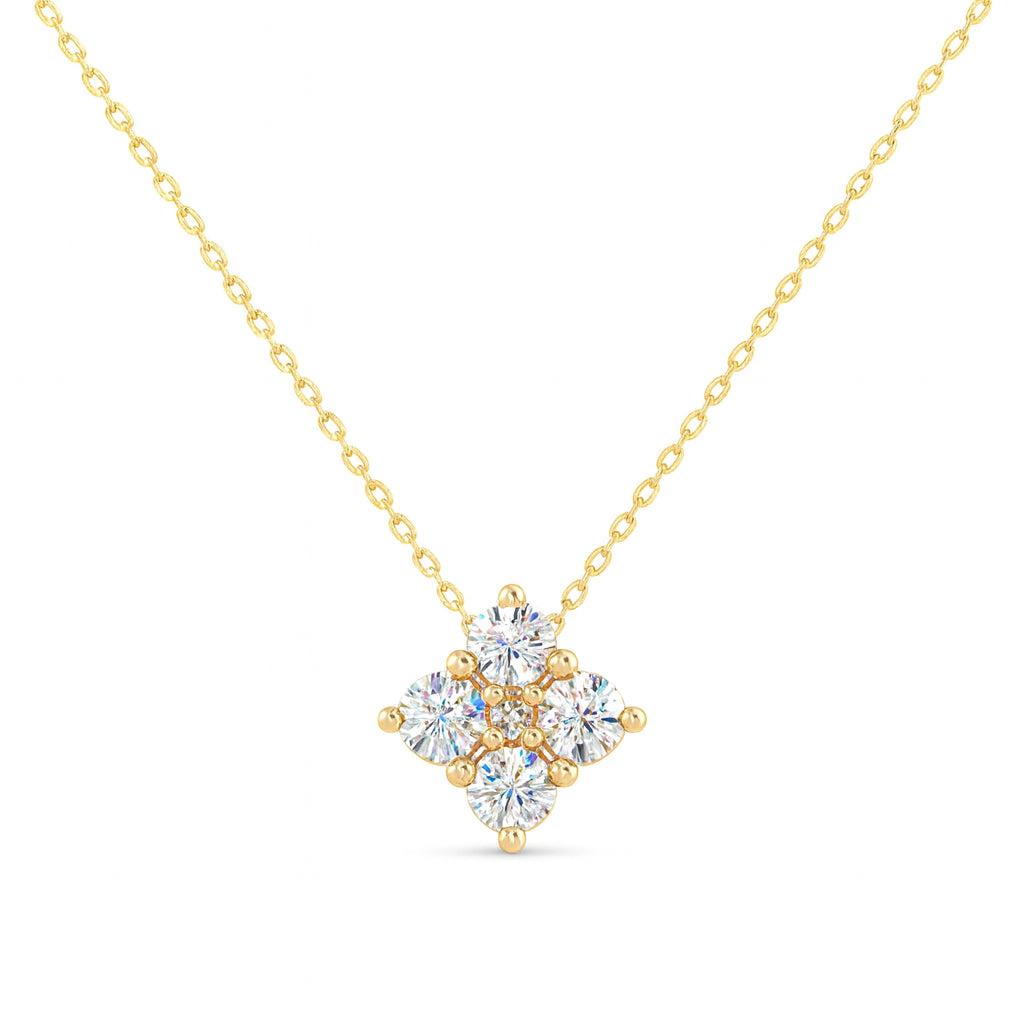 14K Yellow Gold Floral Slider Diamond Necklace - 0.75 ct Round Shape