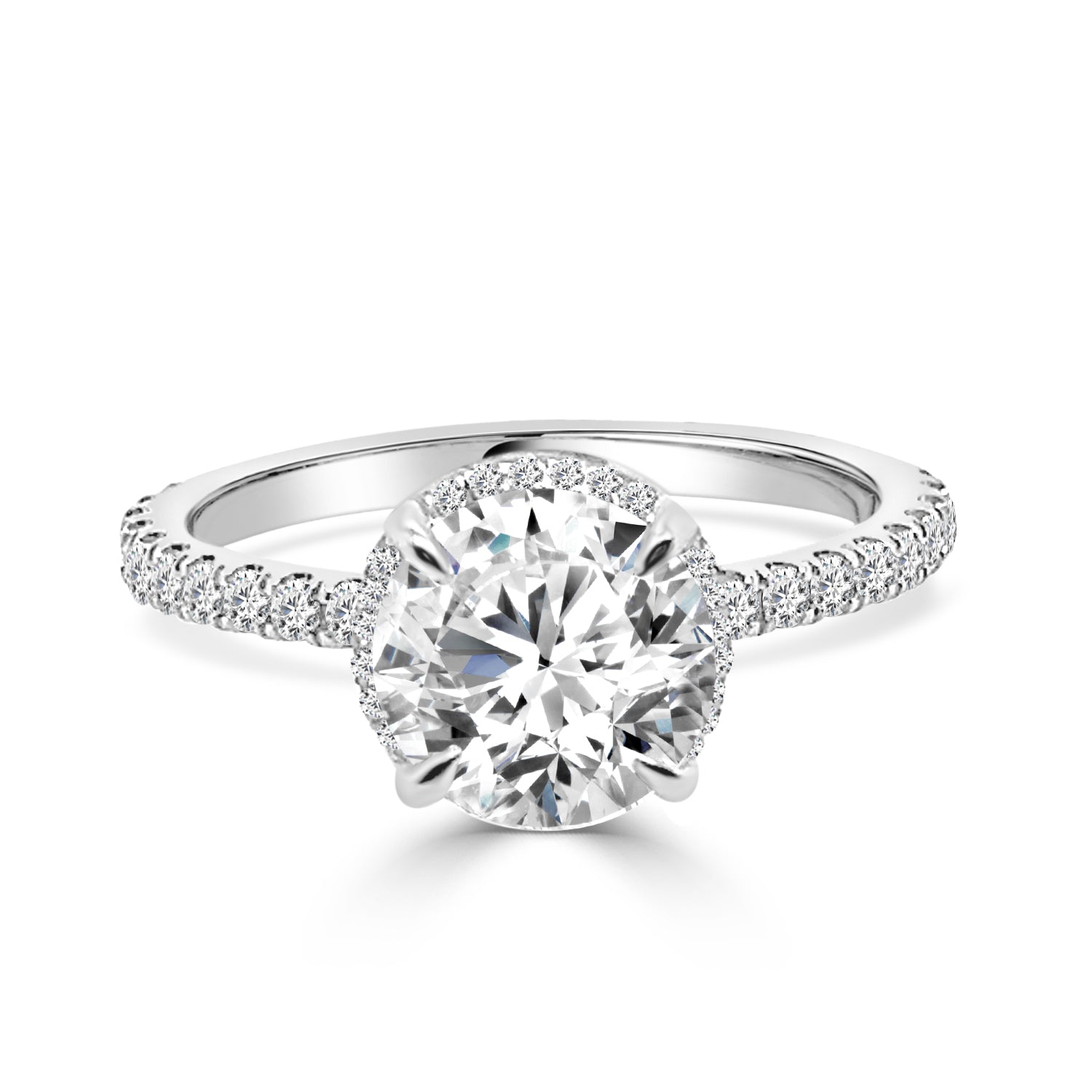 14 Karat White Gold Round Shape Lab Diamond 2.00 ct Engagement Ring