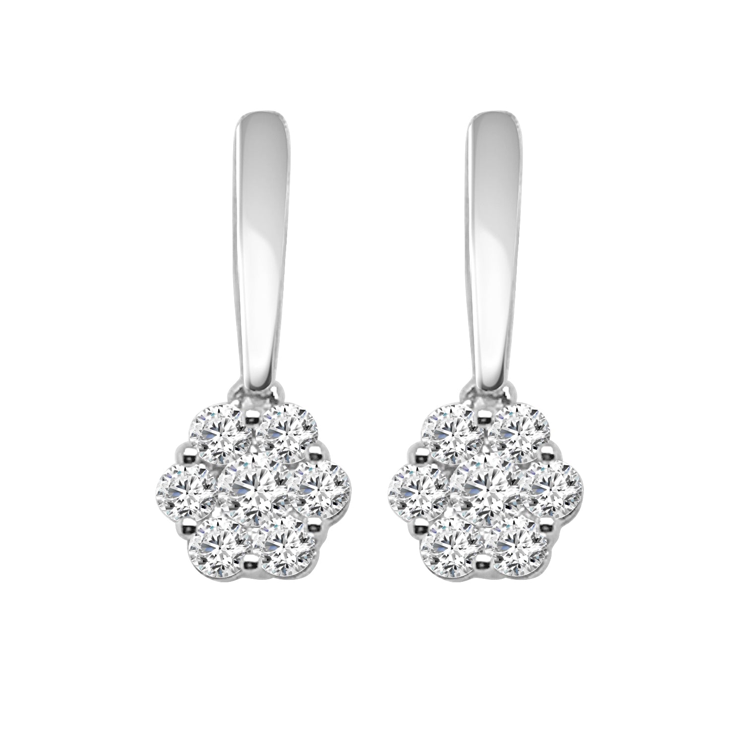 Floral Cluster Diamond Earrings in 14 Karat White Gold - 0.50 ct